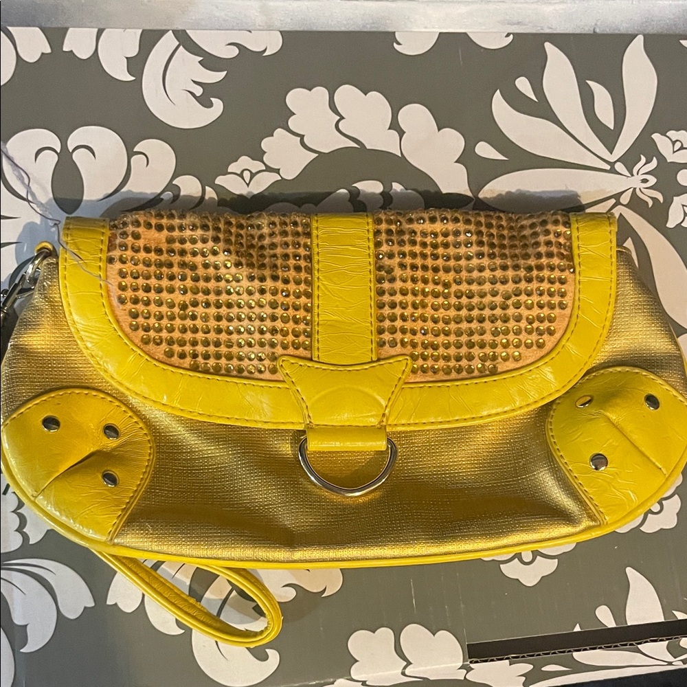 Yellow Studded Clutch Bag